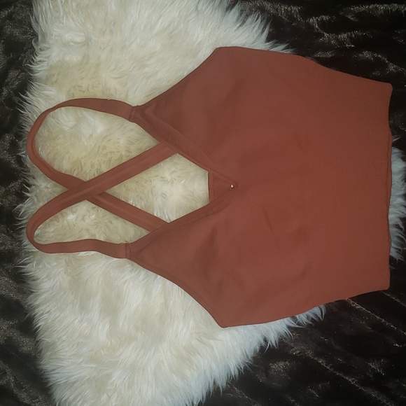 Free People Movement Good Karma Brown Criss Cross Bra / Tank Top XS/S - Picture 4 of 4